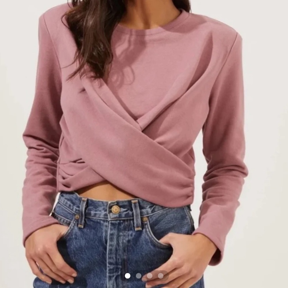ASTR The Label Moxie Cropped Wrap Front Sweatshirt Dusty Rose Sz XS NWT